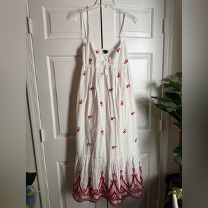 NWT J.Crew White Babydoll Beach Maxi Dress sz M Embroidered Boho Coastal Floral